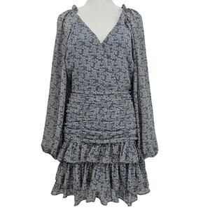ASTR the Label Womans size M Tiered Ruffle Mini Dress Blue Ditzy Floral NWOT